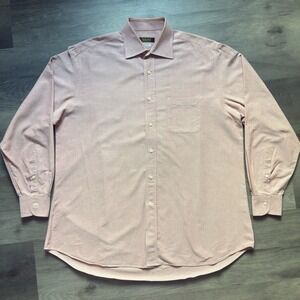 Bernini Mens Shirt Size L  17 Long Sleeve Solid Pink Pocket Made in Italy